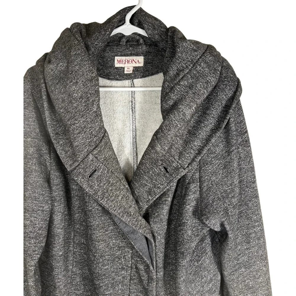 Merona Womens XL Charcoal Gray Heathered Shawl Collar Hooded Wrap Jacket‎ Coat